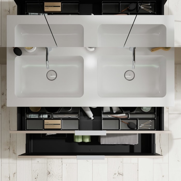 burgbad Eqio Waschtischkombination mit Mineralguss-Doppelwaschtisch, 122 cm, mit Griff G0146