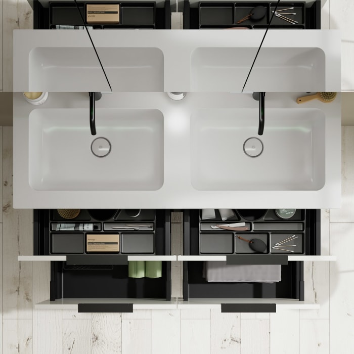 burgbad Eqio Waschtischkombination mit Mineralguss-Doppelwaschtisch, 122 cm, mit Griff G0200