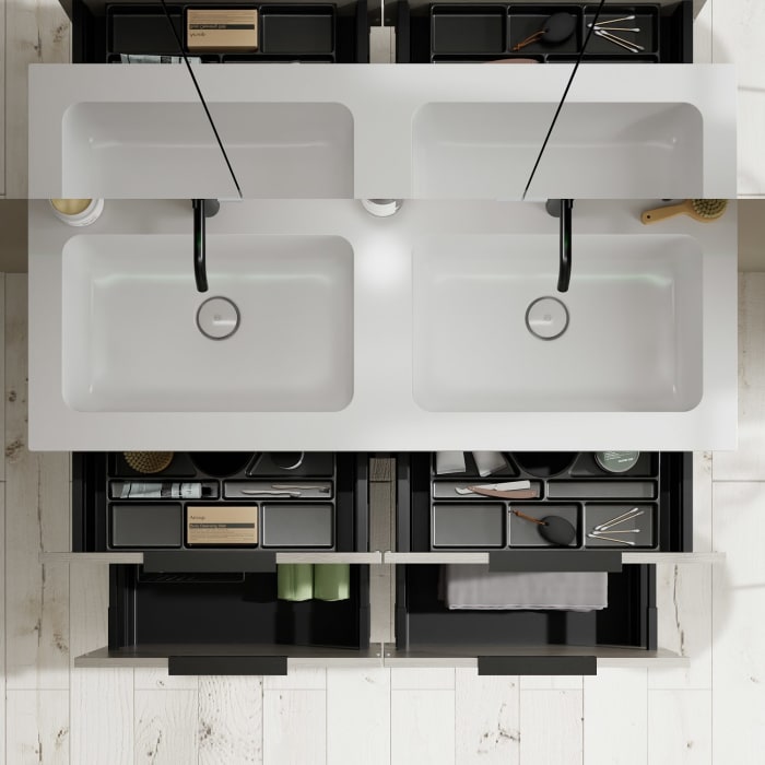 burgbad Eqio Waschtischkombination mit Mineralguss-Doppelwaschtisch, 122 cm, mit Griff G0200