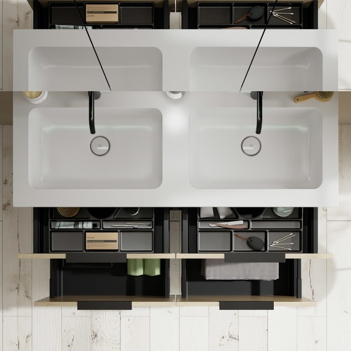 burgbad Eqio Waschtischkombination mit Mineralguss-Doppelwaschtisch, 122 cm, mit Griff G0200