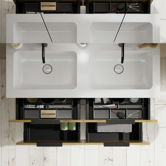 burgbad Eqio Waschtischkombination mit Mineralguss-Doppelwaschtisch, 122 cm, mit Griff G0200