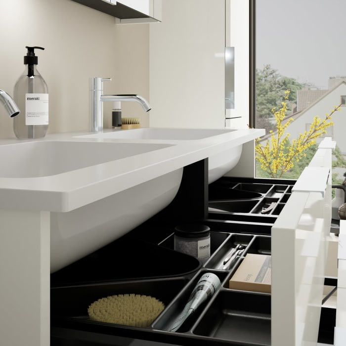 burgbad Eqio Waschtischkombination mit Mineralguss-Doppelwaschtisch, 122 cm, mit Griff G0146