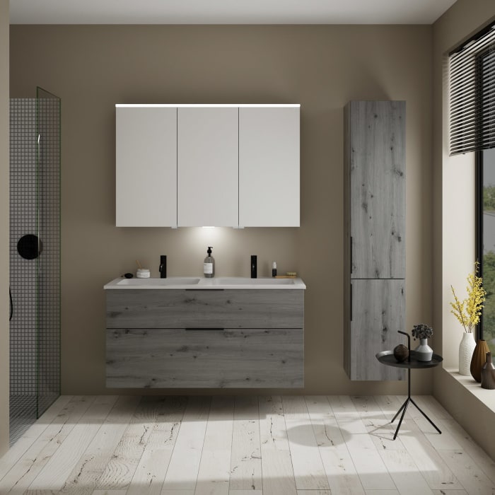 burgbad Eqio Waschtischkombination mit Mineralguss-Doppelwaschtisch, 122 cm, mit Griff G0200