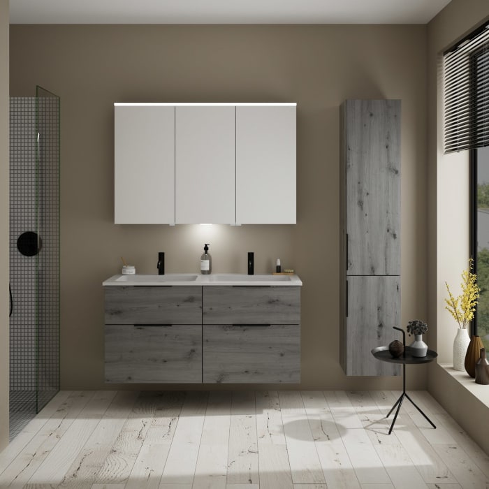 burgbad Eqio Waschtischkombination mit Mineralguss-Doppelwaschtisch, 122 cm, mit Griff G0200