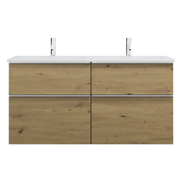 burgbad Eqio Waschtischkombination mit Mineralguss-Doppelwaschtisch, 122 cm, mit Griffleiste G0251