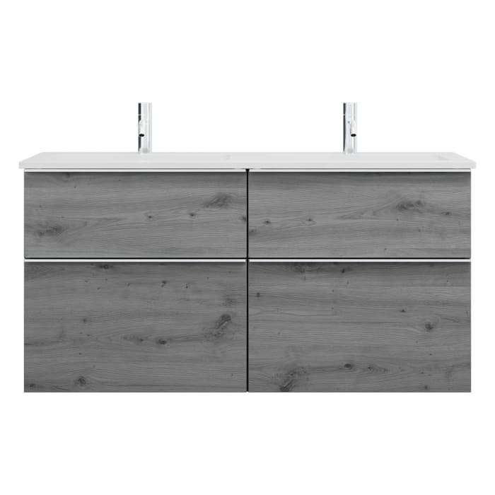 burgbad Eqio Waschtischkombination mit Mineralguss-Doppelwaschtisch, 122 cm, mit Griffleiste G0251