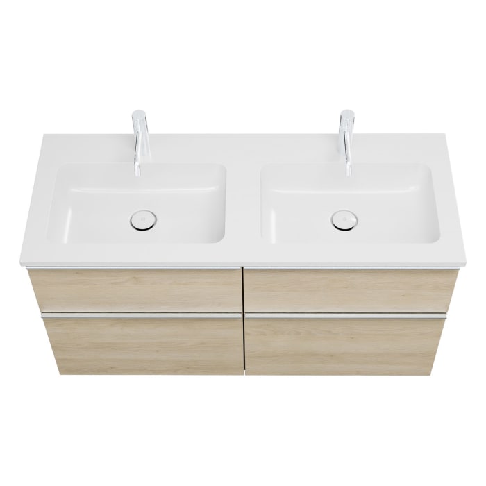 burgbad Eqio Waschtischkombination mit Mineralguss-Doppelwaschtisch, 122 cm, mit Griffleiste G0251