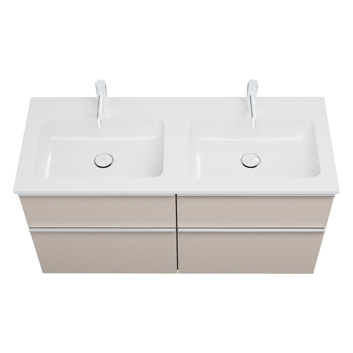 burgbad Eqio Waschtischkombination mit Mineralguss-Doppelwaschtisch, 122 cm, mit Griffleiste G0251