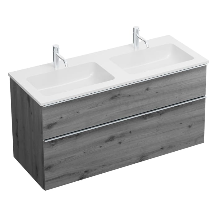 burgbad Eqio Waschtischkombination mit Mineralguss-Doppelwaschtisch, 122 cm, mit Griffleiste G0251