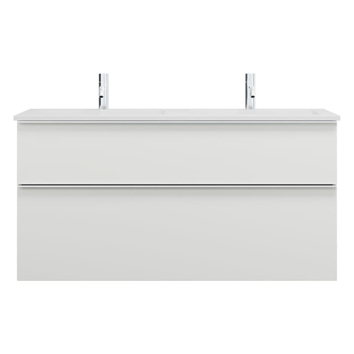 burgbad Eqio Waschtischkombination mit Mineralguss-Doppelwaschtisch, 122 cm, mit Griffleiste G0251