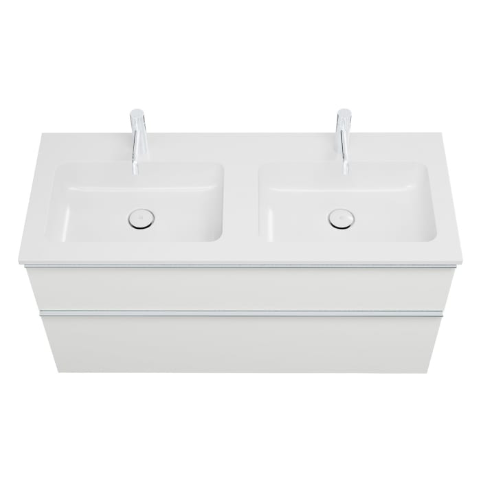 burgbad Eqio Waschtischkombination mit Mineralguss-Doppelwaschtisch, 122 cm, mit Griffleiste G0251