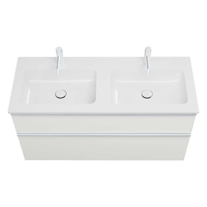 burgbad Eqio Waschtischkombination mit Mineralguss-Doppelwaschtisch, 122 cm, mit Griffleiste G0251