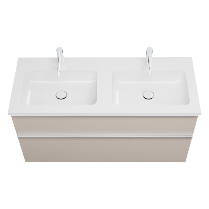 burgbad Eqio Waschtischkombination mit Mineralguss-Doppelwaschtisch, 122 cm, mit Griffleiste G0251