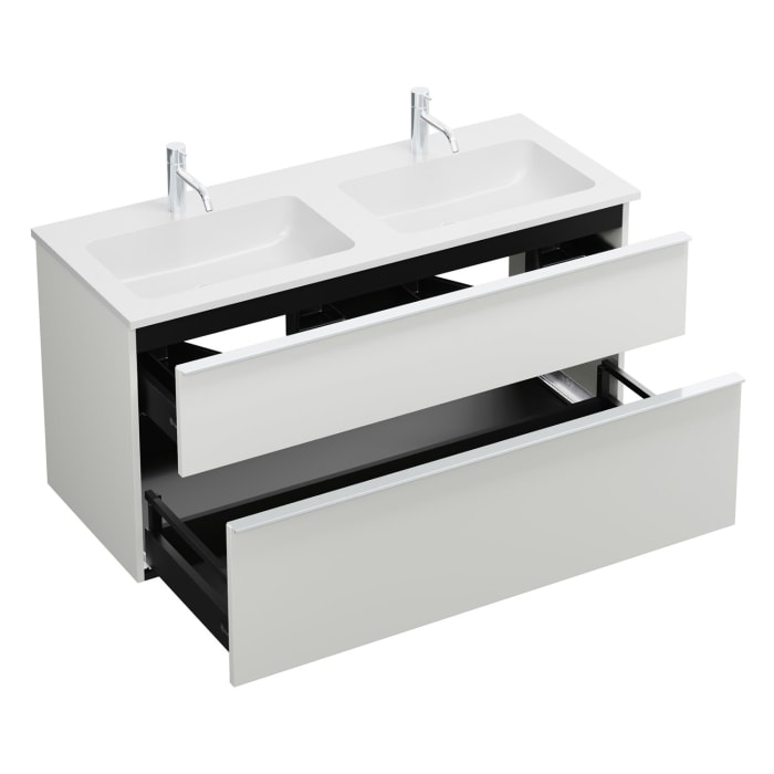 burgbad Eqio Waschtischkombination mit Mineralguss-Doppelwaschtisch, 122 cm, mit Griffleiste G0251