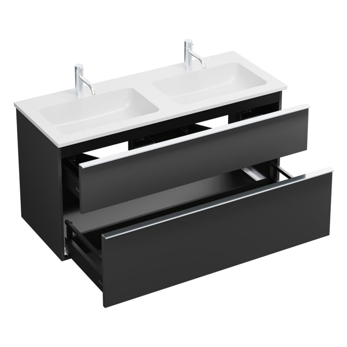 burgbad Eqio Waschtischkombination mit Mineralguss-Doppelwaschtisch, 122 cm, mit Griffleiste G0251