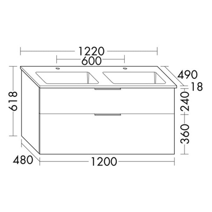burgbad Eqio Waschtischkombination mit Mineralguss-Doppelwaschtisch, 122 cm, mit Griff G0200