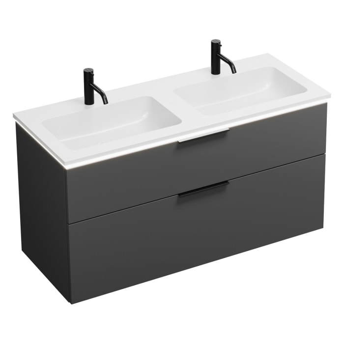 burgbad Eqio Waschtischkombination mit Mineralguss-Doppelwaschtisch und LED-Beleuchtung, 122 cm, mit Griff G0200