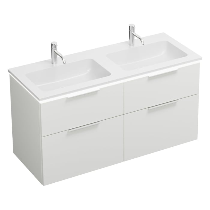 burgbad Eqio Waschtischkombination mit Mineralguss-Doppelwaschtisch und LED-Beleuchtung, 122 cm, mit Griff G0146