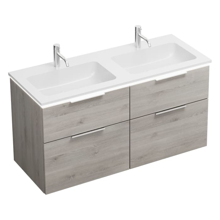 burgbad Eqio Waschtischkombination mit Mineralguss-Doppelwaschtisch und LED-Beleuchtung, 122 cm, mit Griff G0146