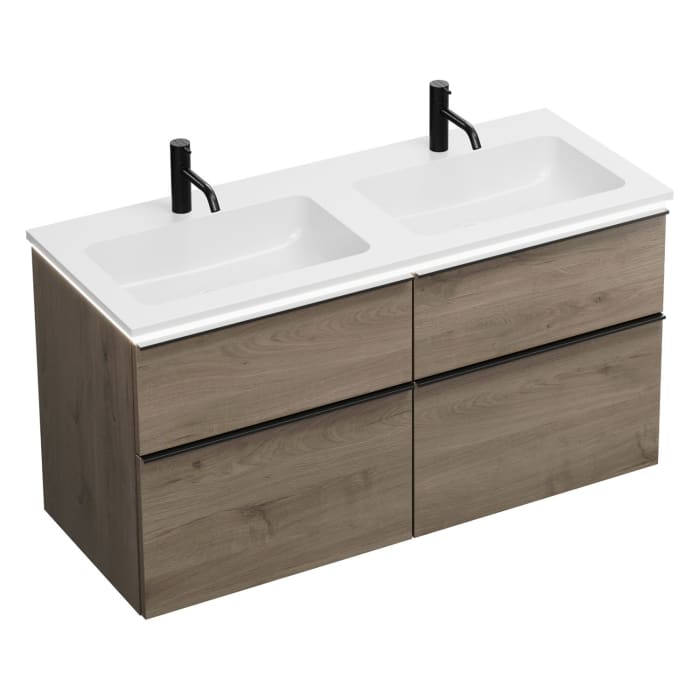 burgbad Eqio Waschtischkombination mit Mineralguss-Doppelwaschtisch und LED-Beleuchtung, 122 cm, mit Griffleiste G0252