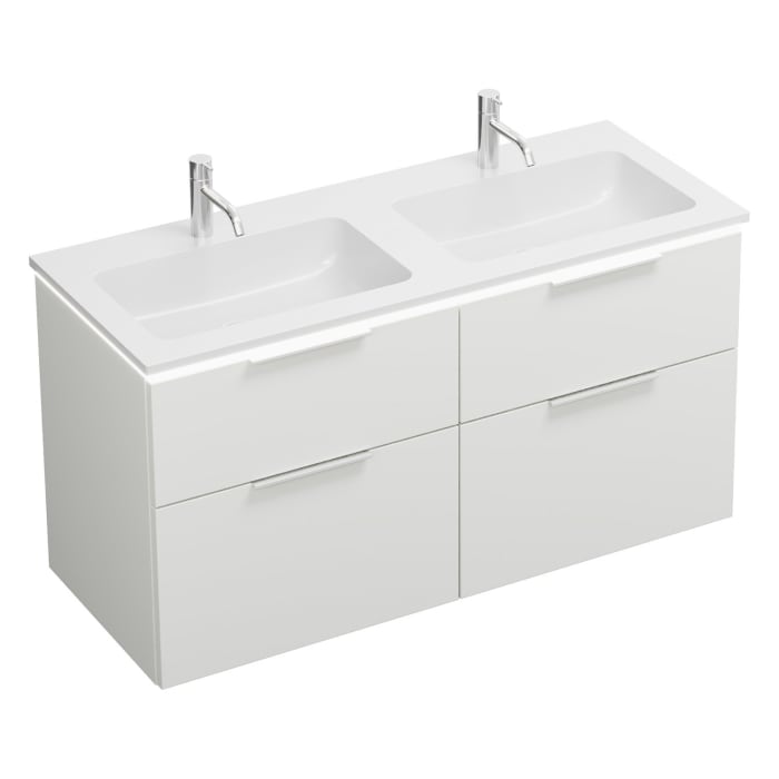 burgbad Eqio Waschtischkombination mit Mineralguss-Doppelwaschtisch und LED-Beleuchtung, 122 cm, mit Griff G0146