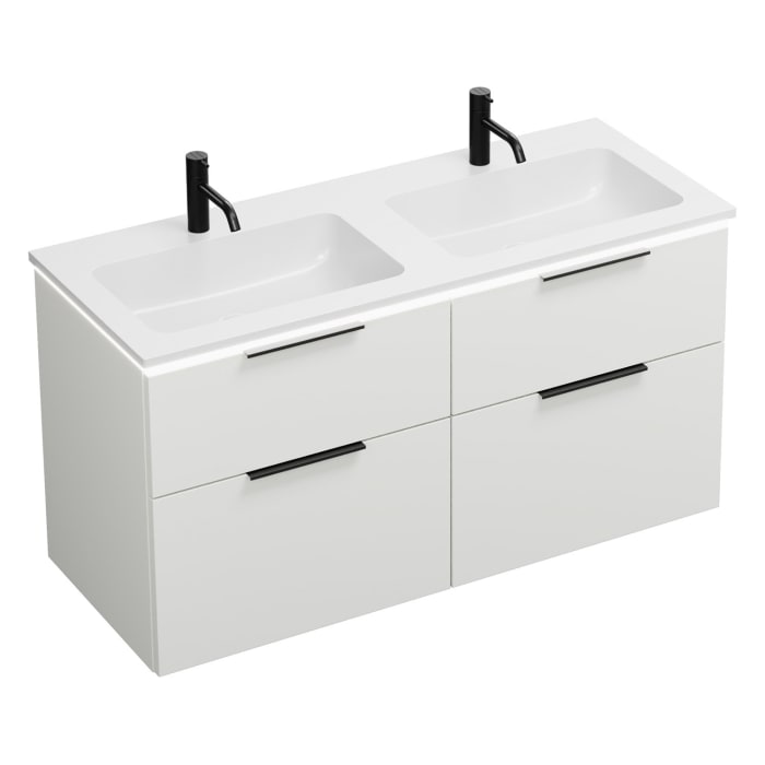 burgbad Eqio Waschtischkombination mit Mineralguss-Doppelwaschtisch und LED-Beleuchtung, 122 cm, mit Griff G0200