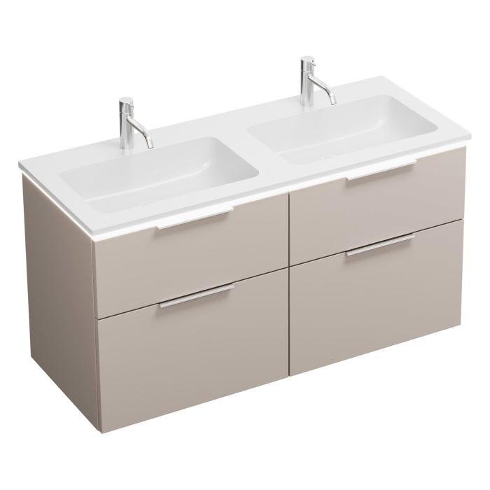 burgbad Eqio Waschtischkombination mit Mineralguss-Doppelwaschtisch und LED-Beleuchtung, 122 cm, mit Griff G0146