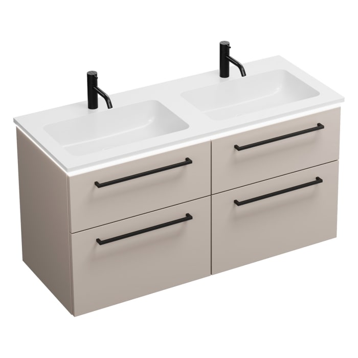 burgbad Eqio Waschtischkombination mit Mineralguss-Doppelwaschtisch und LED-Beleuchtung, 122 cm, mit Stangengriff G0234