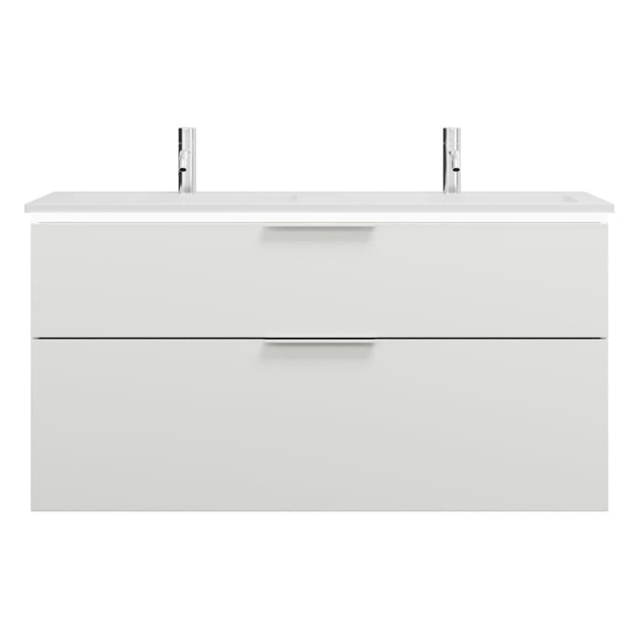 burgbad Eqio Waschtischkombination mit Mineralguss-Doppelwaschtisch und LED-Beleuchtung, 122 cm, mit Griff G0146