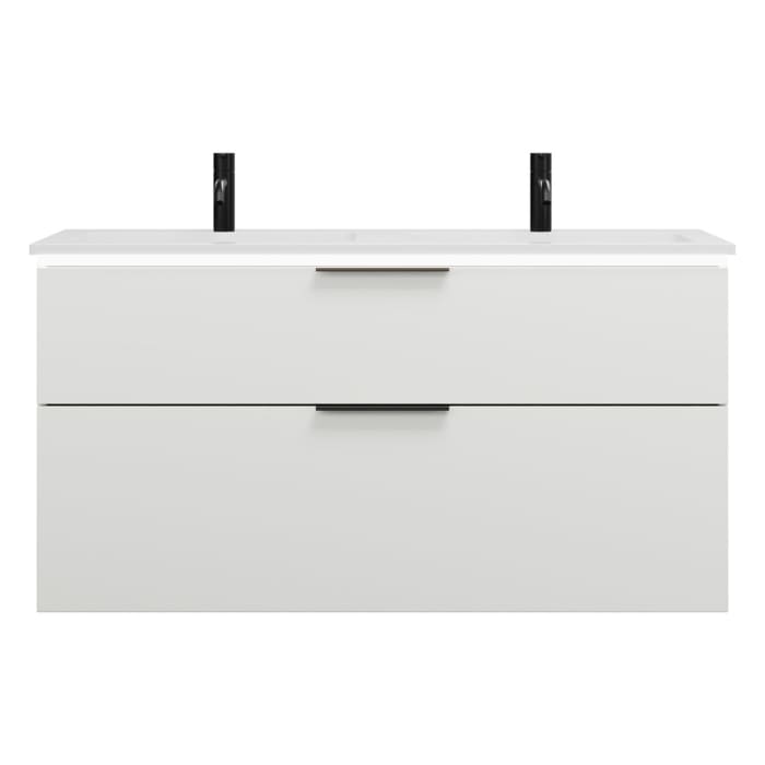 burgbad Eqio Waschtischkombination mit Mineralguss-Doppelwaschtisch und LED-Beleuchtung, 122 cm, mit Griff G0200