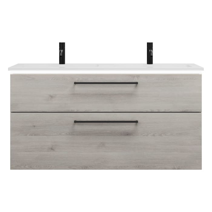 burgbad Eqio Waschtischkombination mit Mineralguss-Doppelwaschtisch und LED-Beleuchtung, 122 cm, mit Stangengriff G0234