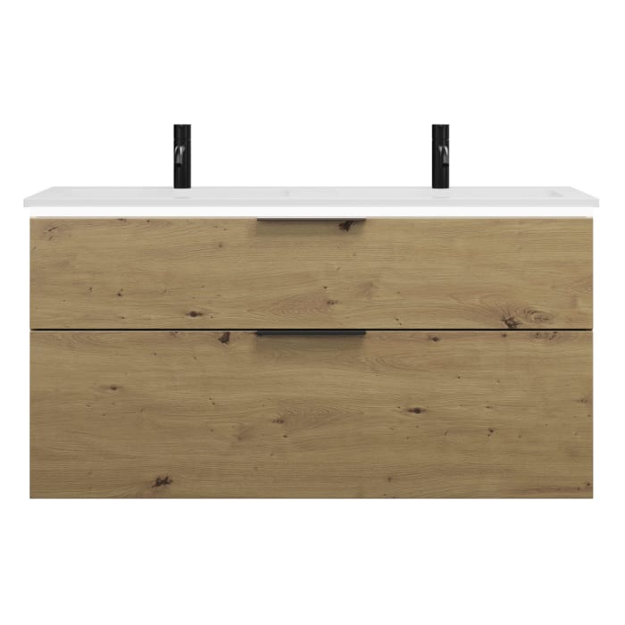 burgbad Eqio Waschtischkombination mit Mineralguss-Doppelwaschtisch und LED-Beleuchtung, 122 cm, mit Griff G0200