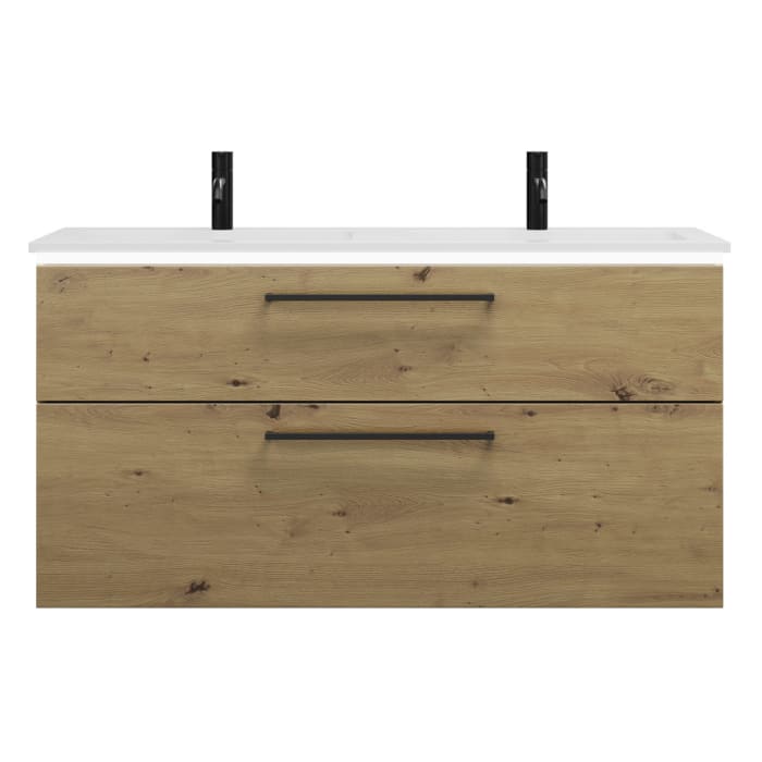 burgbad Eqio Waschtischkombination mit Mineralguss-Doppelwaschtisch und LED-Beleuchtung, 122 cm, mit Stangengriff G0234