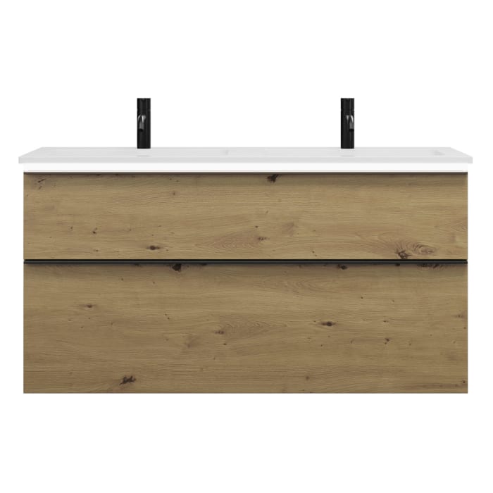 burgbad Eqio Waschtischkombination mit Mineralguss-Doppelwaschtisch und LED-Beleuchtung, 122 cm, mit Griffleiste G0252