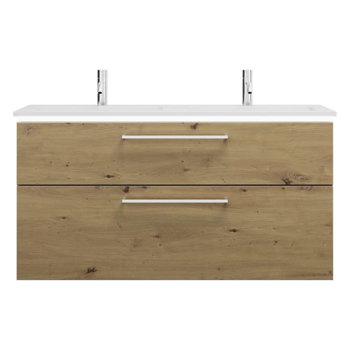 burgbad Eqio Waschtischkombination mit Mineralguss-Doppelwaschtisch und LED-Beleuchtung, 122 cm, mit Stangengriff P95