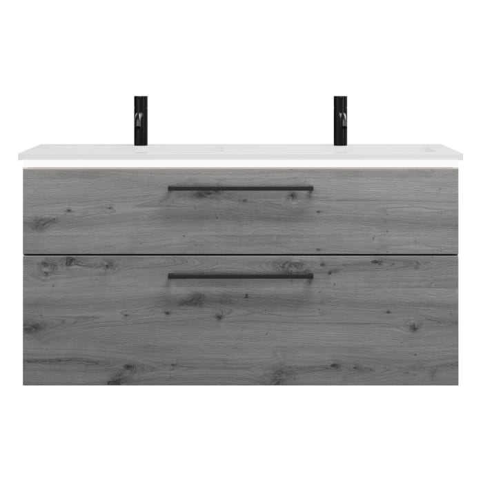 burgbad Eqio Waschtischkombination mit Mineralguss-Doppelwaschtisch und LED-Beleuchtung, 122 cm, mit Stangengriff G0234