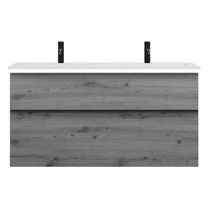 burgbad Eqio Waschtischkombination mit Mineralguss-Doppelwaschtisch und LED-Beleuchtung, 122 cm, mit Griffleiste G0252