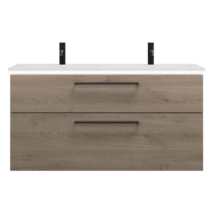 burgbad Eqio Waschtischkombination mit Mineralguss-Doppelwaschtisch und LED-Beleuchtung, 122 cm, mit Stangengriff G0234