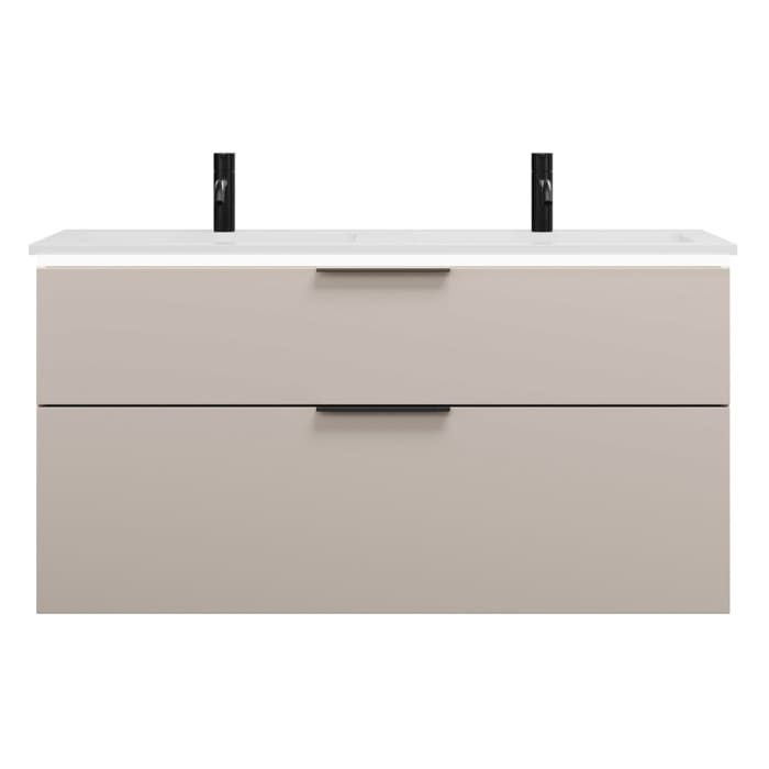 burgbad Eqio Waschtischkombination mit Mineralguss-Doppelwaschtisch und LED-Beleuchtung, 122 cm, mit Griff G0200