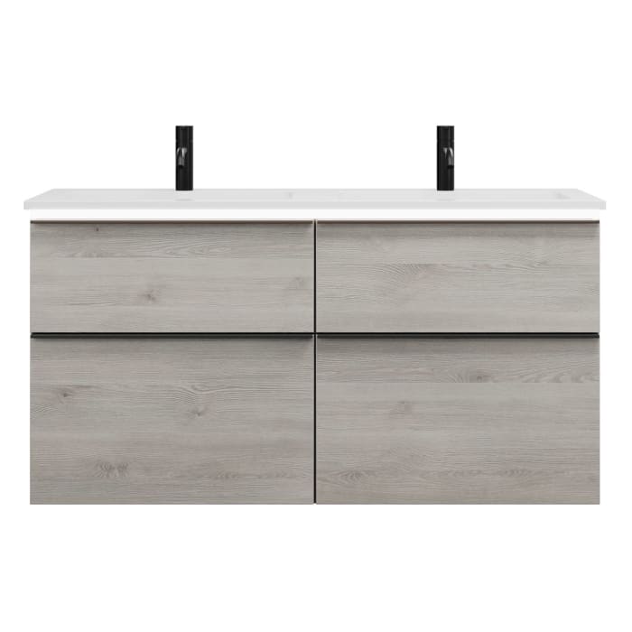 burgbad Eqio Waschtischkombination mit Mineralguss-Doppelwaschtisch und LED-Beleuchtung, 122 cm, mit Griffleiste G0252