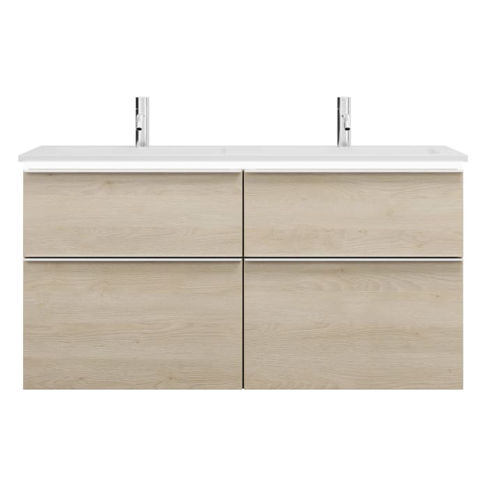 burgbad Eqio Waschtischkombination mit Mineralguss-Doppelwaschtisch und LED-Beleuchtung, 122 cm, mit Griffleiste G0251