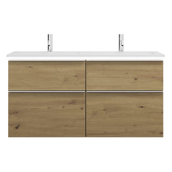 burgbad Eqio Waschtischkombination mit Mineralguss-Doppelwaschtisch und LED-Beleuchtung, 122 cm, mit Griffleiste G0251