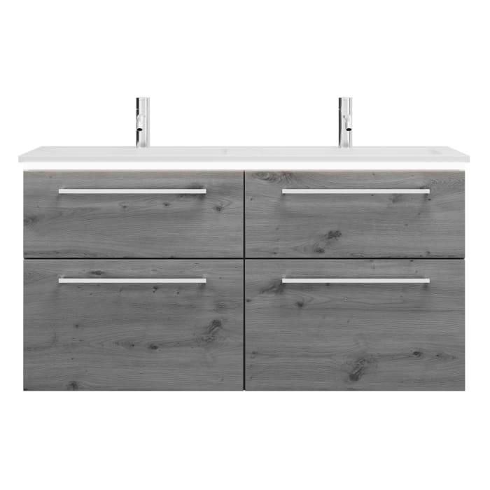 burgbad Eqio Waschtischkombination mit Mineralguss-Doppelwaschtisch und LED-Beleuchtung, 122 cm, mit Stangengriff P95