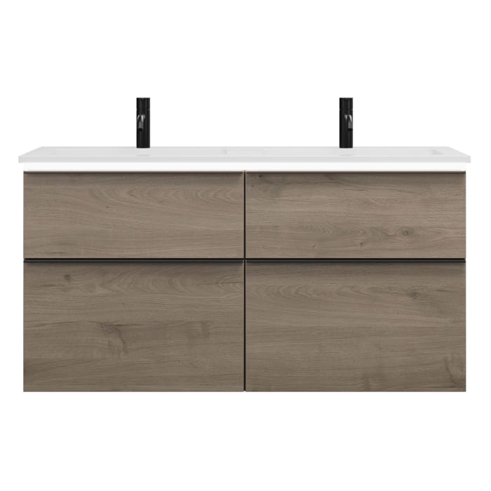 burgbad Eqio Waschtischkombination mit Mineralguss-Doppelwaschtisch und LED-Beleuchtung, 122 cm, mit Griffleiste G0252