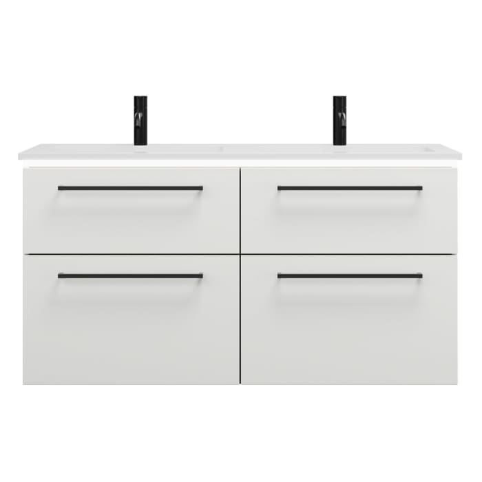 burgbad Eqio Waschtischkombination mit Mineralguss-Doppelwaschtisch und LED-Beleuchtung, 122 cm, mit Stangengriff G0234