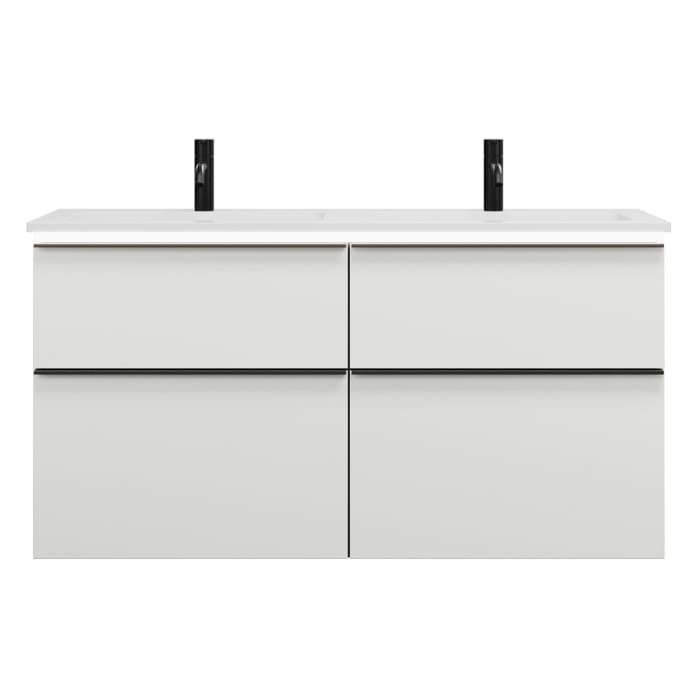 burgbad Eqio Waschtischkombination mit Mineralguss-Doppelwaschtisch und LED-Beleuchtung, 122 cm, mit Griffleiste G0252