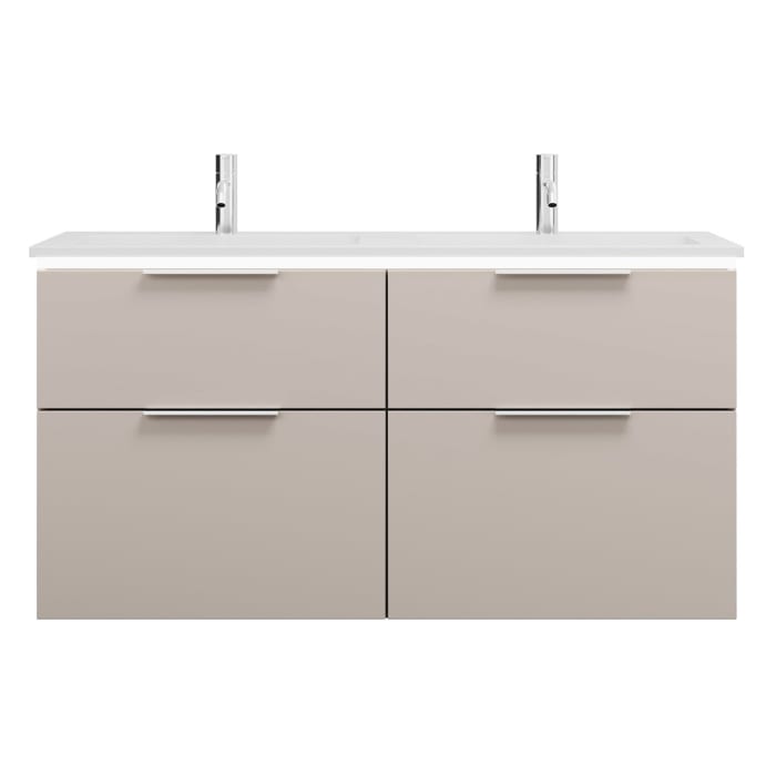 burgbad Eqio Waschtischkombination mit Mineralguss-Doppelwaschtisch und LED-Beleuchtung, 122 cm, mit Griff G0146