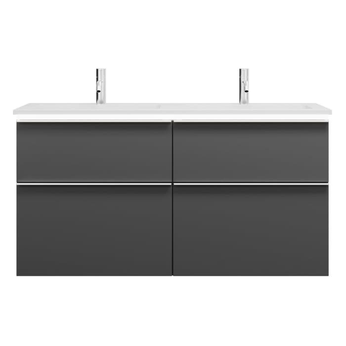 burgbad Eqio Waschtischkombination mit Mineralguss-Doppelwaschtisch und LED-Beleuchtung, 122 cm, mit Griffleiste G0251