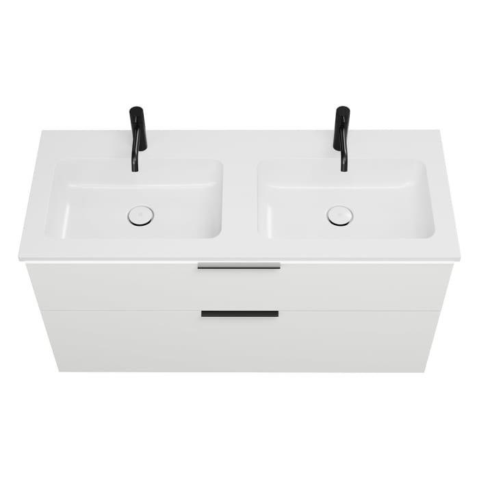 burgbad Eqio Waschtischkombination mit Mineralguss-Doppelwaschtisch und LED-Beleuchtung, 122 cm, mit Griff G0200