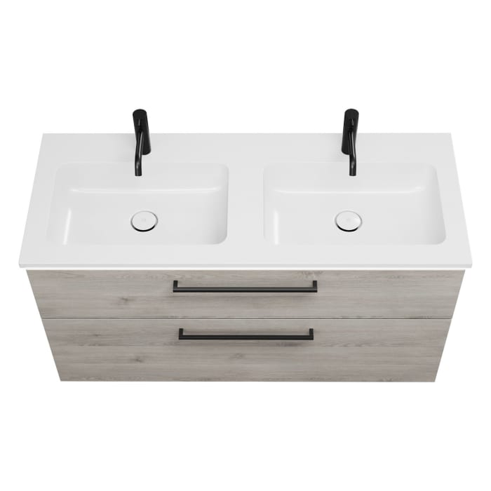 burgbad Eqio Waschtischkombination mit Mineralguss-Doppelwaschtisch und LED-Beleuchtung, 122 cm, mit Stangengriff G0234
